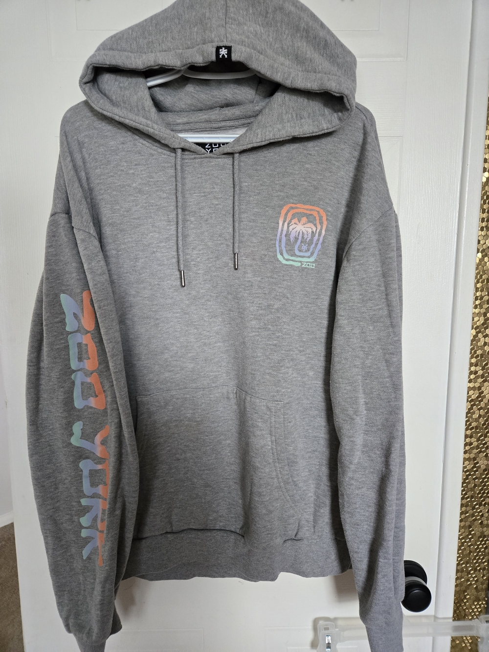 Zoo York Gray Hoodie with Pastel Logo and Sleeve Print